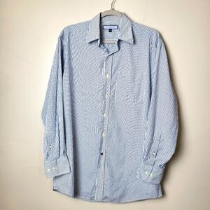 Tommy Hilfiger Men's Dress Shirt‎ Blue White Stripe Long Sleeve Size 15 Medium